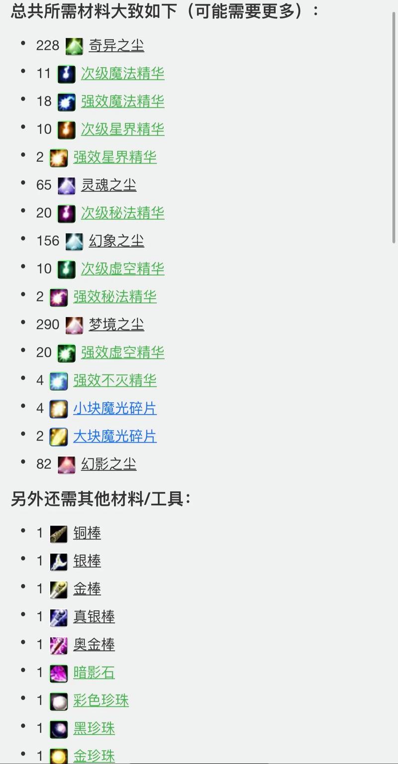 魔兽世界附魔1-375:最全升级路线及材料准备